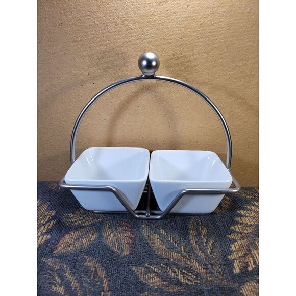 Pampered Chef Small Caddy with Two Simple Addition White Bowls - Picture 1 of 9